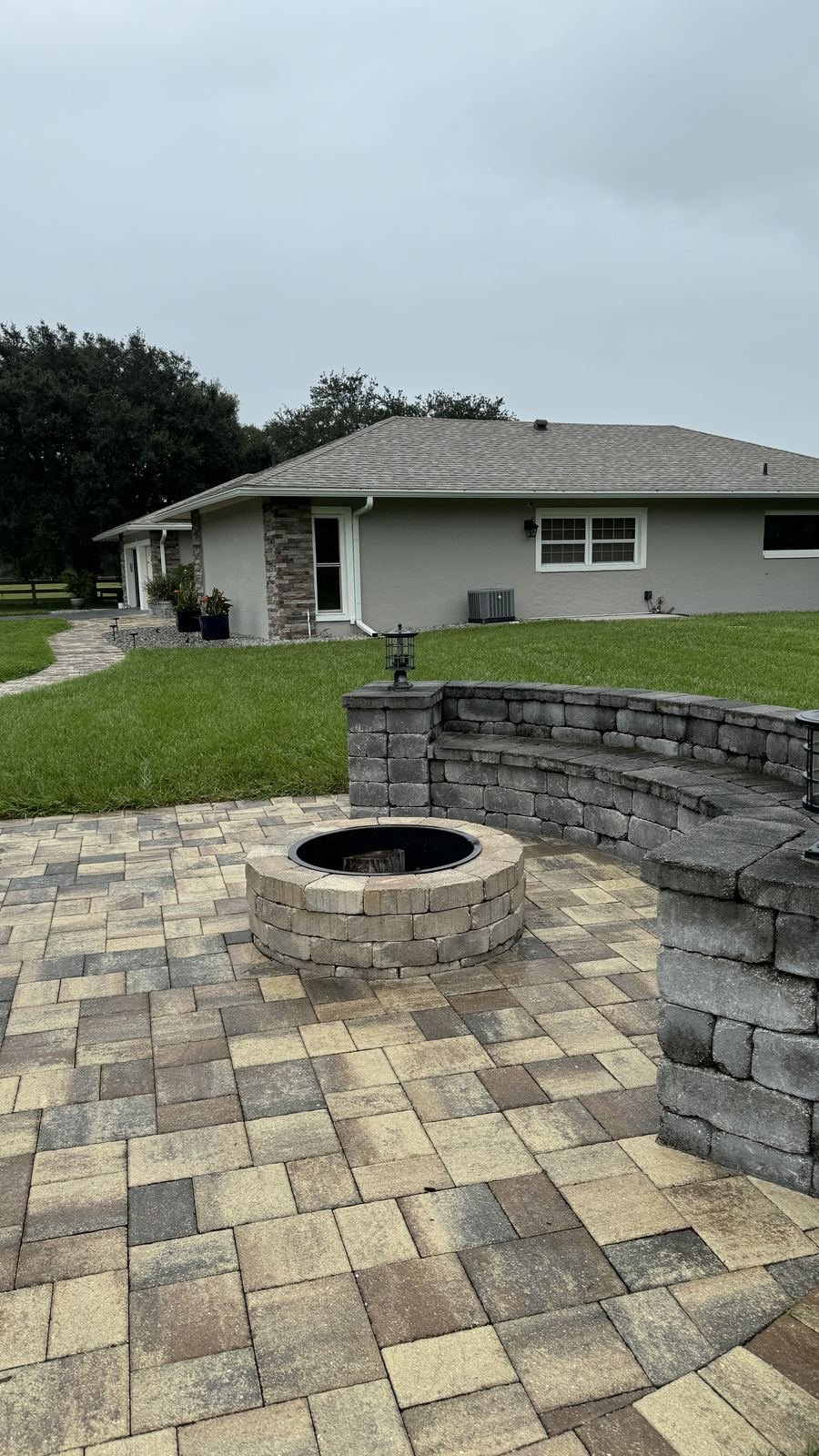 Fire pit and paver hardscape