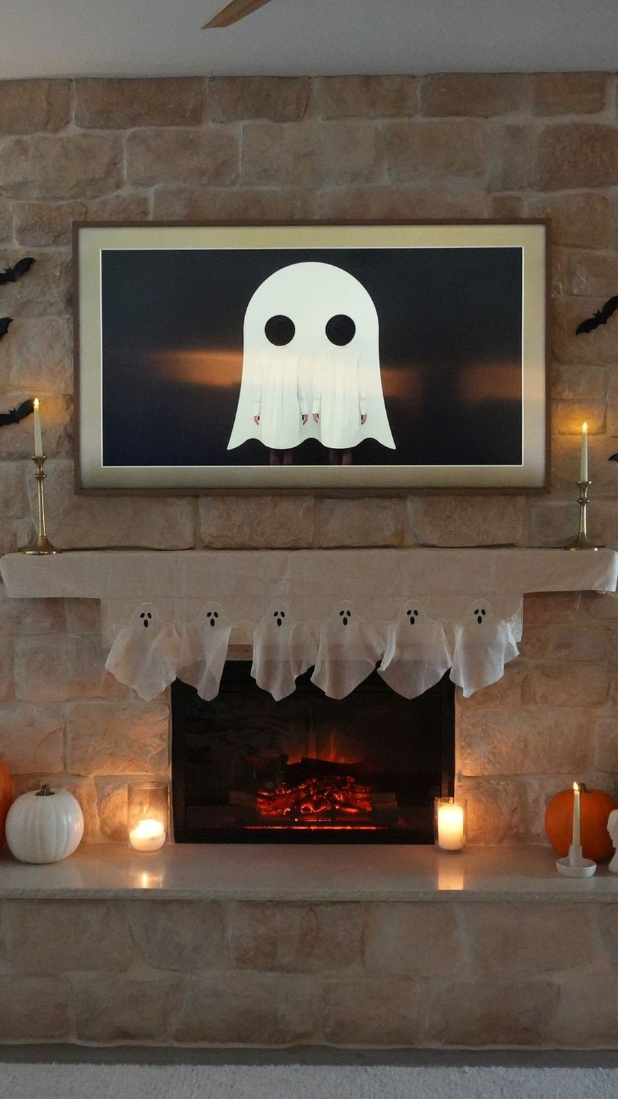 Finished real stone fireplace